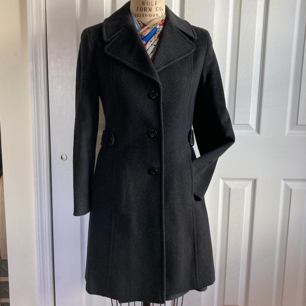 Larry Levine Single Breasted Notched Lapel Outerwear Wool Coat